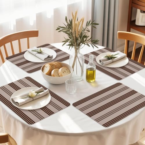 Brown and Beige Stripe Leather Placemats Set of 6,12x18 Inch,Modern