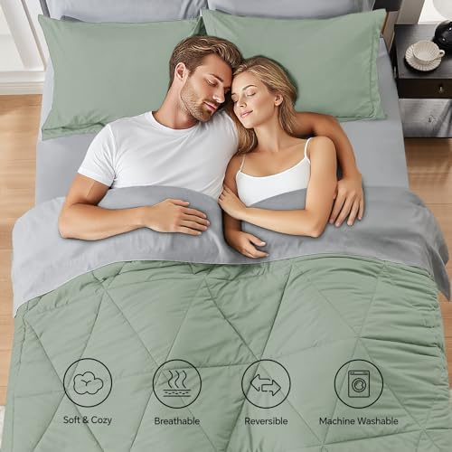 BEDELITE Cal King Comforter Set 7 Pieces, Sage Green Bed in A Bag