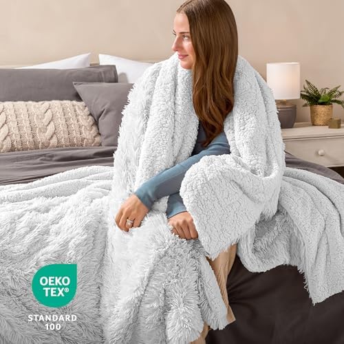 Bare Home Shaggy Faux Fur Sherpa Blanket (King, White)