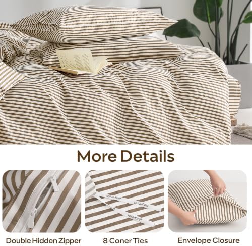 JELLYMONI 100% Cotton Classic Striped TwinXL Duvet Cover Set