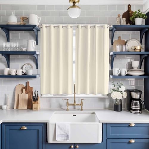 Cream Window Curtain Panels 84 Inches Long, Farmhouse Solid Beige