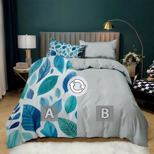 Grey Duvet Cover Set King Size, Kids Teens Watercolor Style Plant