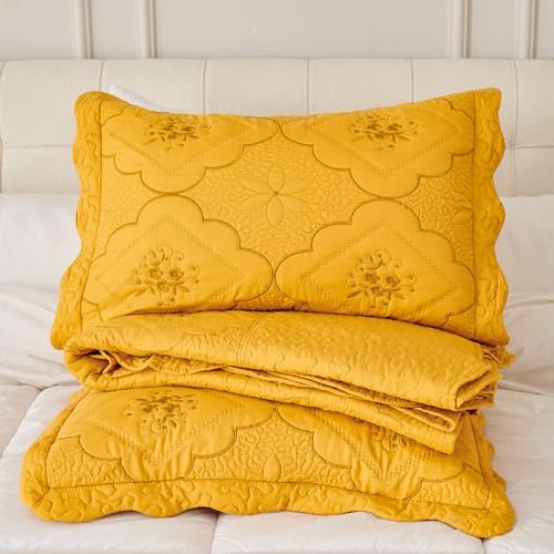 Cmfshape Floral Embroidery Quilt Set,3 Pieces Queen Quilt Bedding