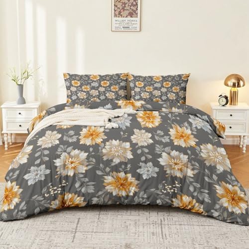 Reversible Duvet Cover Set King Plants Dahlias Garden - Bedding Set
