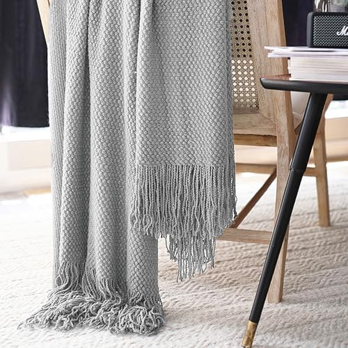 LOMAO Knitted Throw Blanket with Tassels Bubble Textured Soft