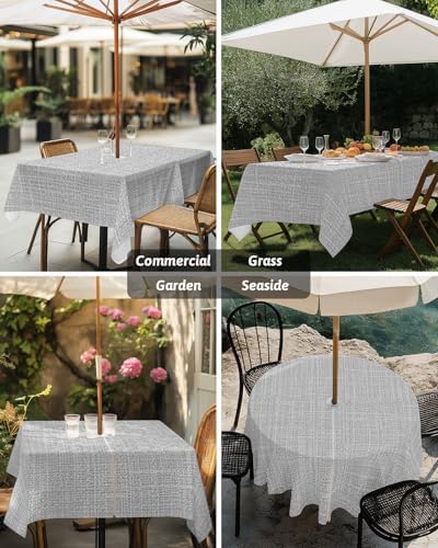 Modern Gray Linen Texture Tablecloth 60x84 Inch,Waterproof Rectangle
