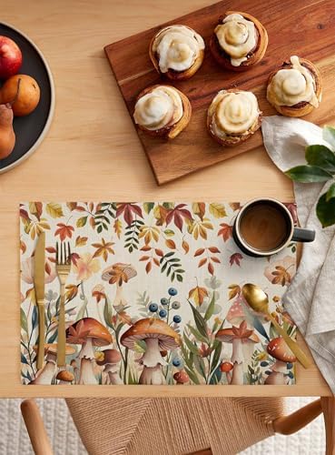 Placemats Set of 8, Thanksgiving Fall Leaves Woven Placemat, Linen