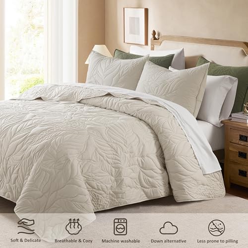 R.SHARE Beige King Size Quilt Set, Neutral Soft Lightweight Bedspread