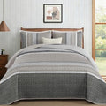 Cottolester Quilt Set Queen,Taupe Grey Striped Patchwork Bedspread