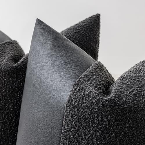 Set of 2 Fluffy Boucle Pillow Covers 18"x18", Charcoal Black Textured