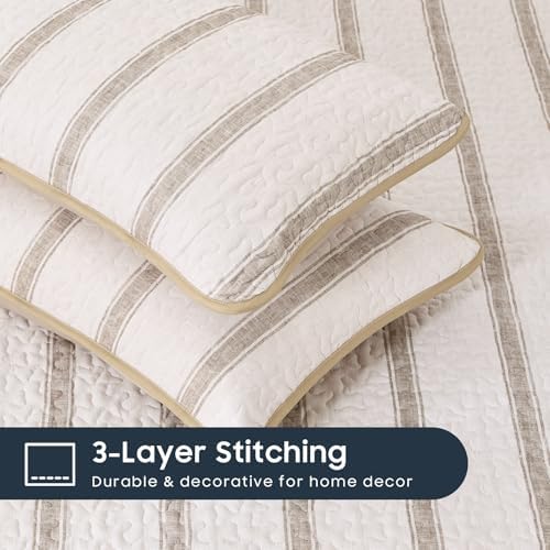 Wake In Cloud Striped Quilt Set, Taupe, King
