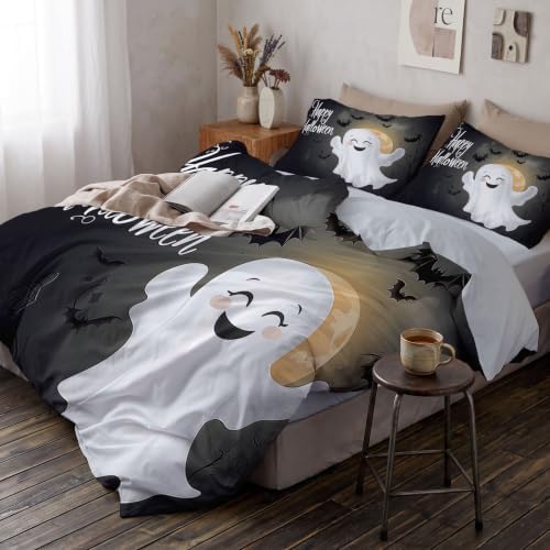 Charcoal Gray Halloween Moonscape Duvet Cover Set for Women Girls