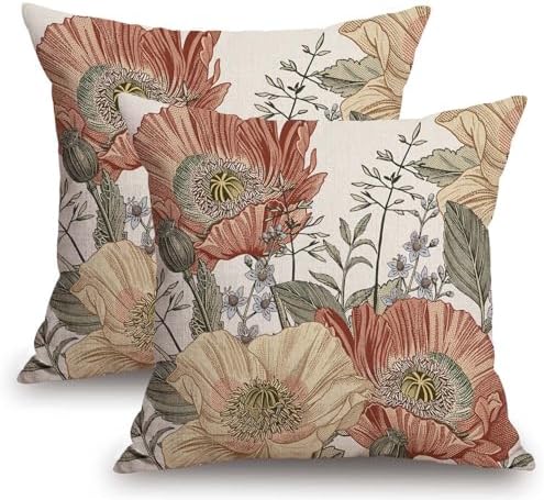 TSSOHU Vintage Flower Throw Pillow Covers 18x18 Brown Rust Colored