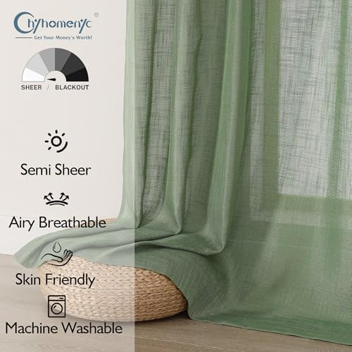 Chyhomenyc Semi Sheer Curtains 84 Inches Long 2 Panels Set, Light