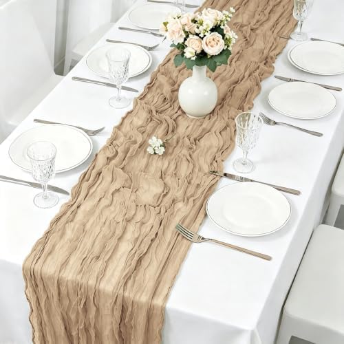 12 Pack Beige Cheesecloth Table Runner, 17x108 Inch 9FT Semi Sheer