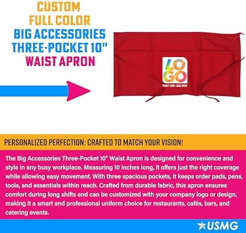 Custom Printed Big Accessories 3-Pocket Waist Apron for Work & Events