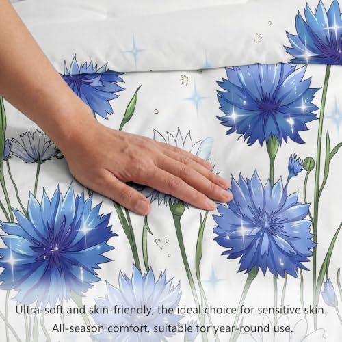 Queen Duvet Cover Set Watercolor Floral Chrysanthemums 3 Piece