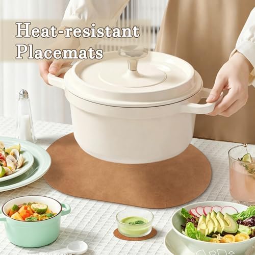 Oval Placemats Set of 6 Washable 12 x 17 Inch Leather Place Mats