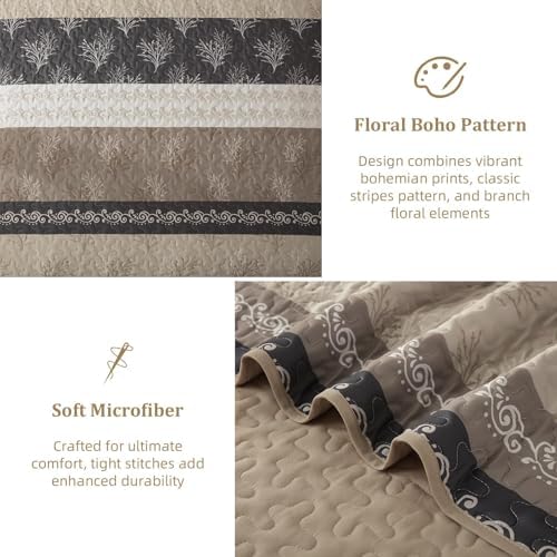 DJY King Quilt Set, Boho Lightweight Striped Bedspread Coverlet Set
