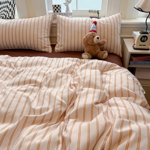 HighBuy Retro Striped Duvet Cover Set King Neutral Stripes Textured