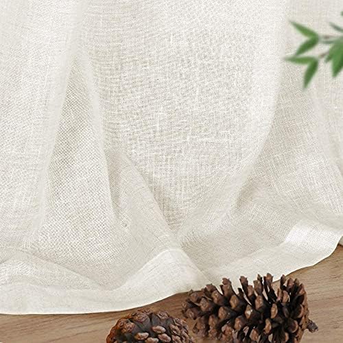 FantasDecor 108 inch Curtains Ivory White Linen Blend Semi Sheer Light