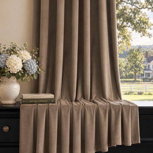 75% Blackout Velvet Curtains, Rod Pocket Back Tab 2Pcs 52x72 Brown