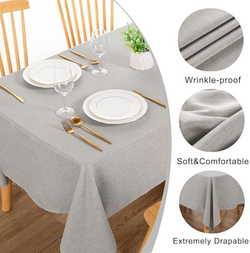 DWCN Rectangle Faux Linen Tablecloth, Table Cover, 60 x 84 Inch, Light