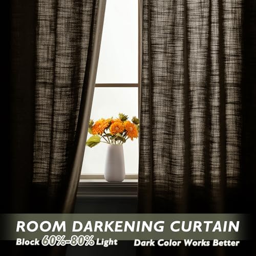 Fcosie Cocoa Creme Natural Linen Extra Long Curtain with Grommets Top