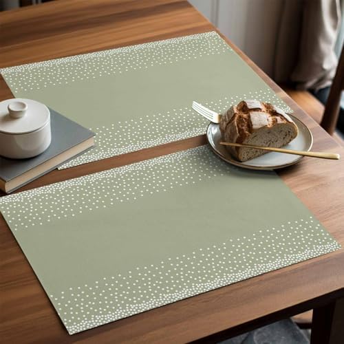 Round Placemats Set of 12 Sage Polka Dot Place Mats Minimalist Neutral