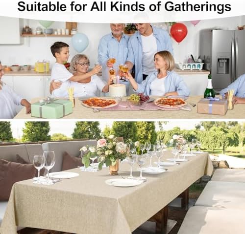 JIUZHEN Rectangle Table Cloth, Faux Linen Farmhouse Tablecloth Wrinkle