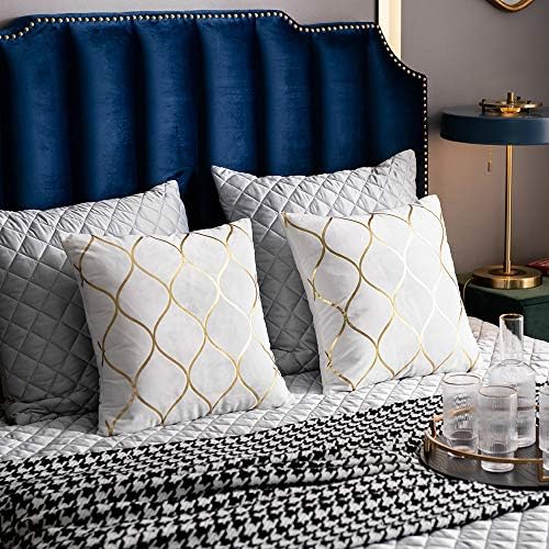DEZENE Gold Velvet Throw Pillow Covers Off White: 2 Pack 20x20 Inch
