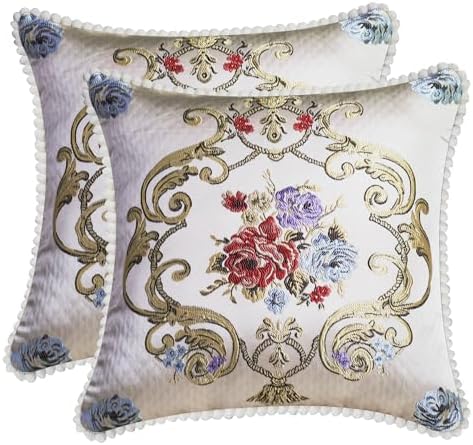 SZHELEJIAM Pillow Cover Set of 2 Jacquard Vintage Embroidered Pillow