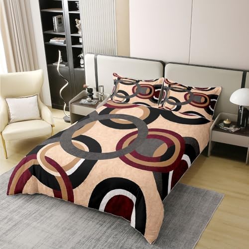 jejeloiu Modern Brown Grey Duvet Cover 100% Cotton King Size Geometric