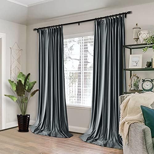 Macochico Pinch Pleated Blackout Curtain Drape with Liner Soft Velvet