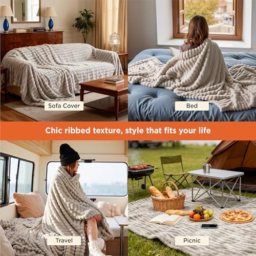 Bedsure Soft Cal Size Blanket for Bed Beige 102"x96"