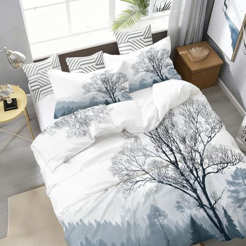 Grey Duvet Cover King Size, Reversible Comforter Cover Natural Scenery