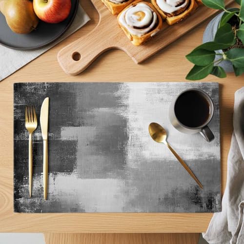 Gray Color Block Placemats Set of 8, Abstract Shabby Washable Heat