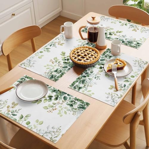 Placemats Set of 8, Eucalyptus Woven Placemat, Linen Place Mats for