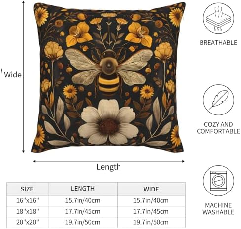 KiuLoam Vintage Pillow Covers 20x20 Set of 2 Bee Gold Yellow Cream