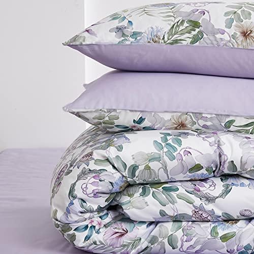 Floral Garden Style Duvet Cover Set Watercolor Purple Bedding Set