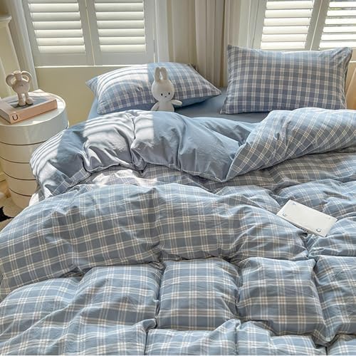 Modern Gingham Grid Duvet Cover Set, 100% Washed Cotton Plaid Boho