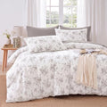 Bedbay 100% Cotton Duvet Cover Queen Size, Soft Grey Floral Duvet