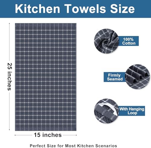 Homaxy 100% Cotton Kitchen Towels 4 Pack-15 X 25 Inches, Grey