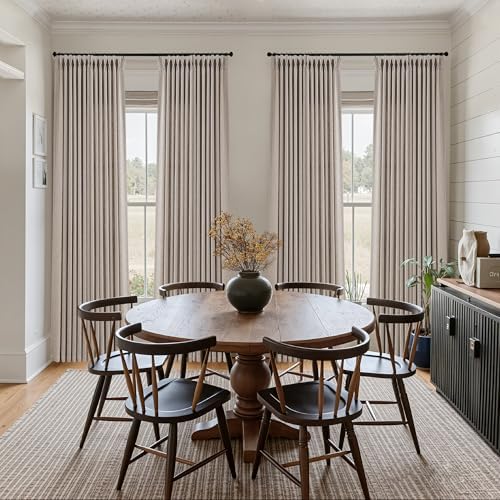 Jowels Beige Pinch Pleated Memory Trained Linen Curtains 84 Inch Long
