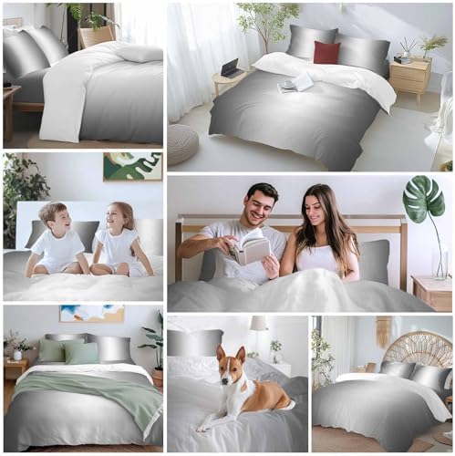Grey Ombre Duvet Cover Set Queen Size, Gray White Gradient Modern