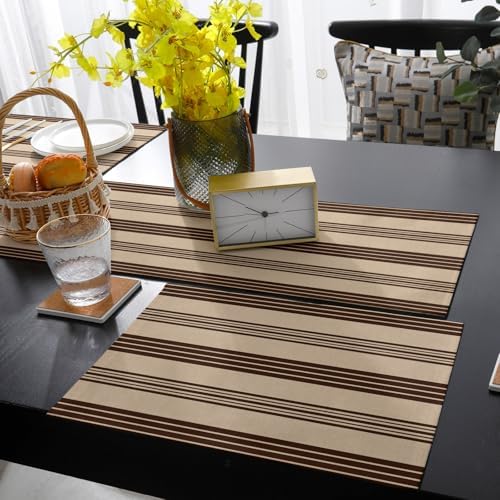 Vintage Striped Table Runner and Placemats for Dining Table, Burlap