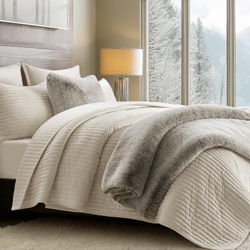 EVERGRACEHOME Luxury Soft Faux Chinchilla Fur Throw Blanket 60”x80”