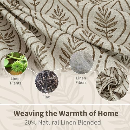 BGment French Country Brown Leaf Jacquard Curtains 96 Inch 2 Panels