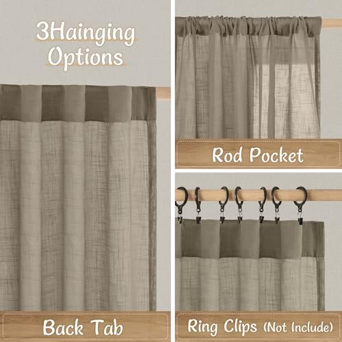 LAMIT Linen Semi Sheer Curtains 96 inch Length 2 Panels Set, Taupe