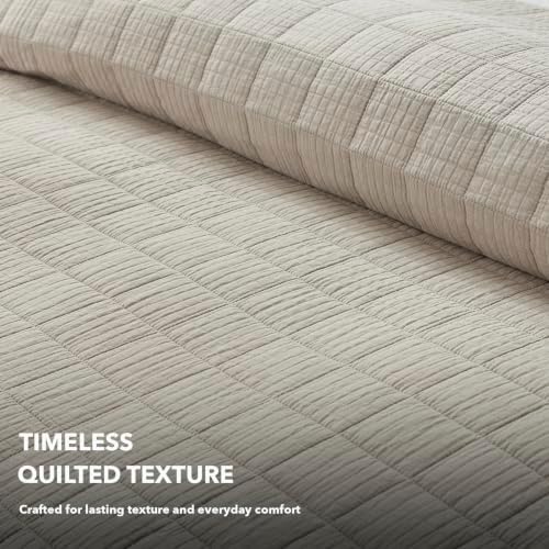 LEAONME Cotton Quilt Set California King, Beige Extra Wide Coverlet